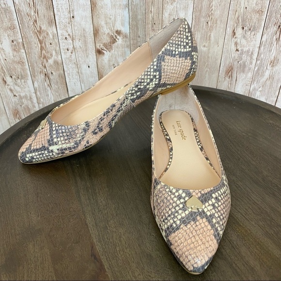 Kate Spade Nylah Snakeskin Pointed Toe Leather Flat Size 6.5 Women - Picture 2 of 13